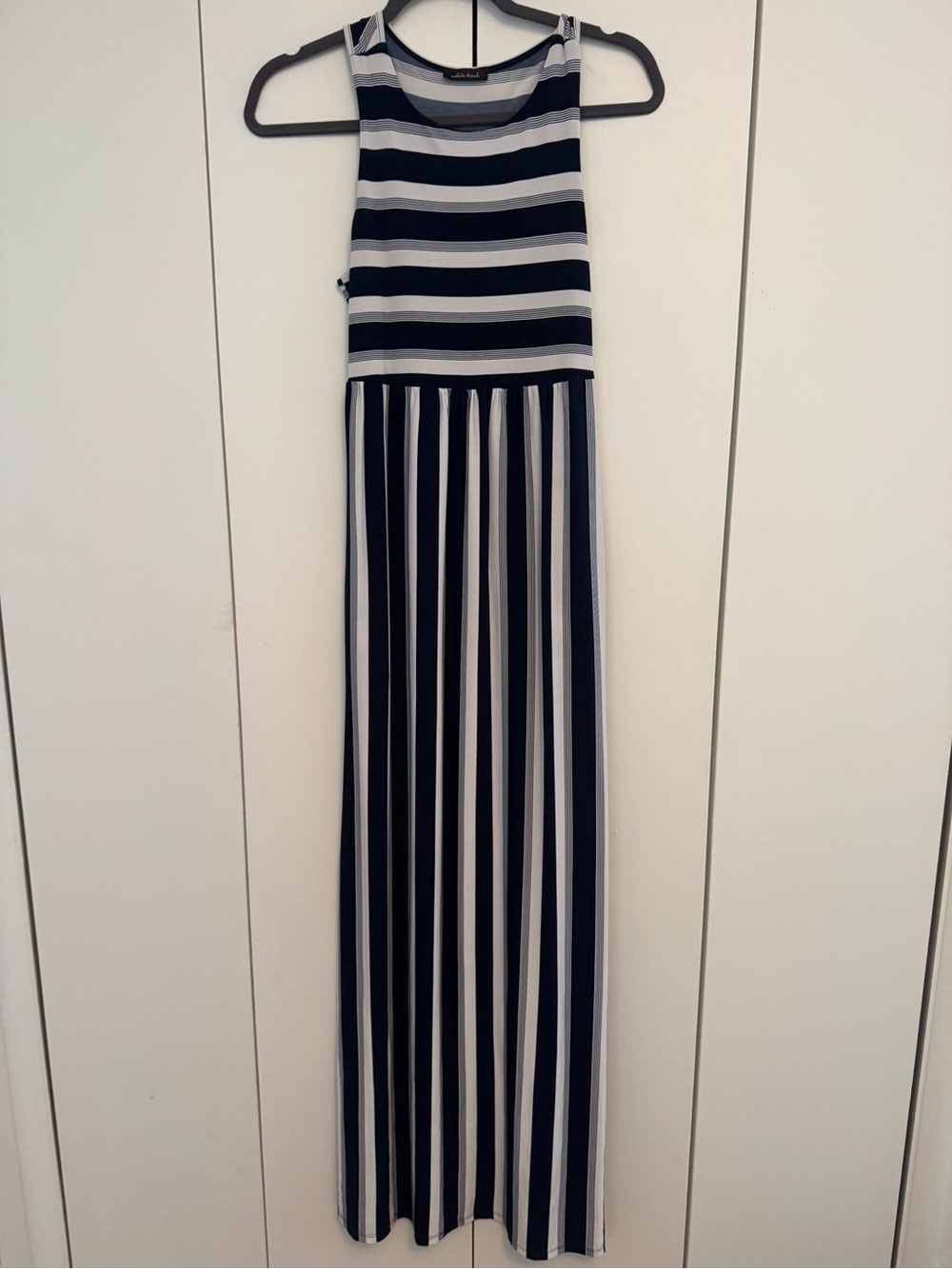 white birch Navy and White Striped Racerback Maxi Dress